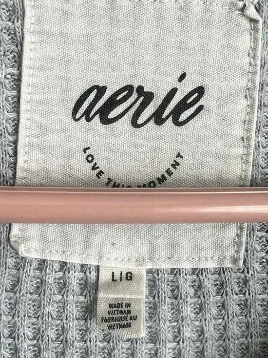 aerie Light Gray Waffle-Knit Button-Up Shirt Jacket - Picture 3 of 5